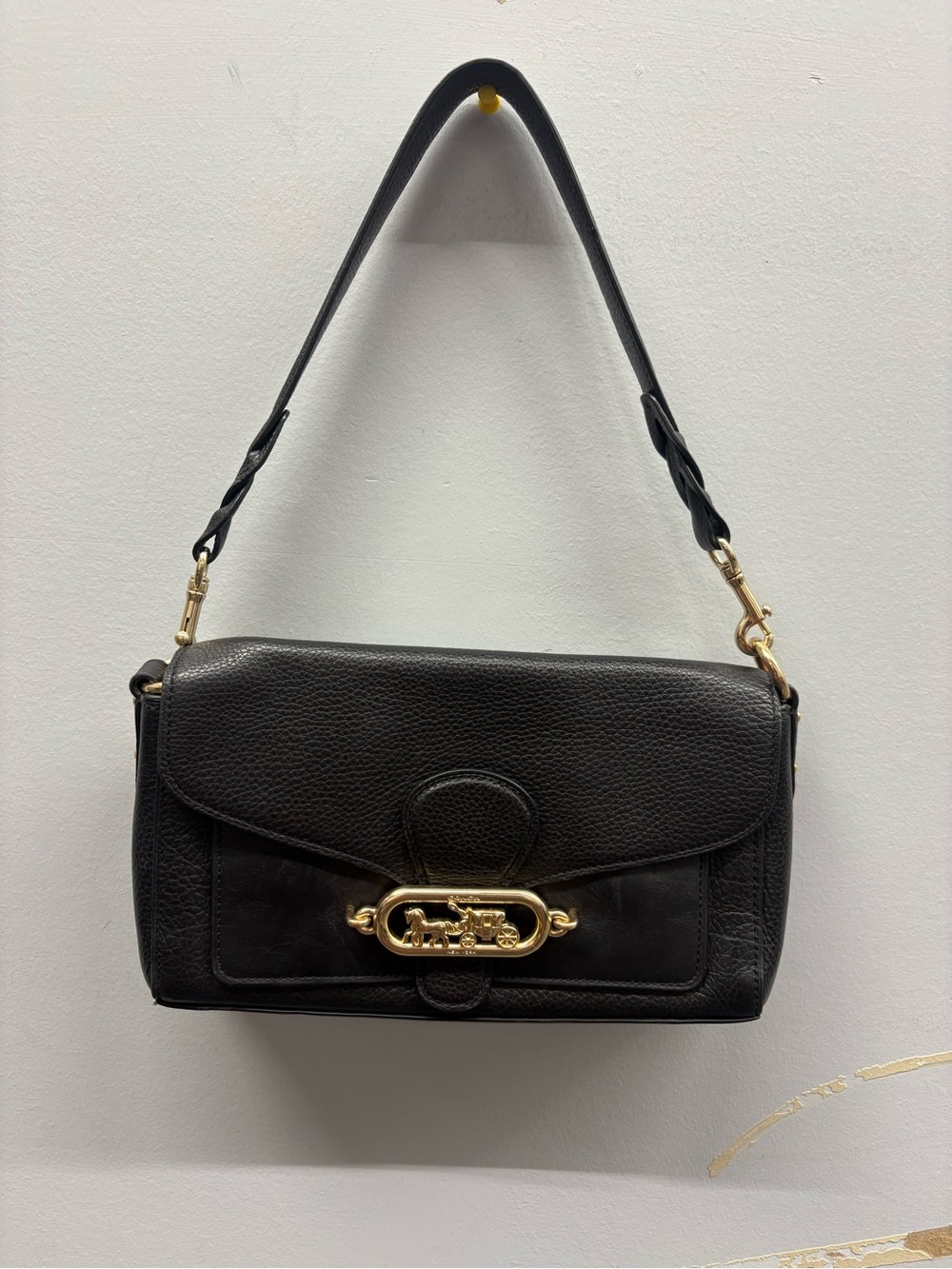 Coach Black Leather Shoulder Bag with Gold Hardware F91105